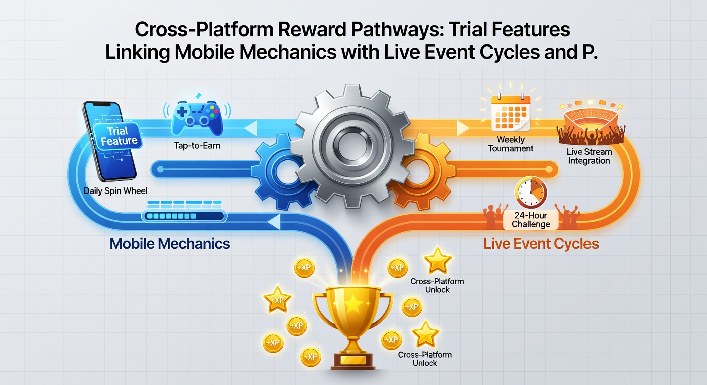 Illustration showing synchronization between mobile trial features and live promotional event structures