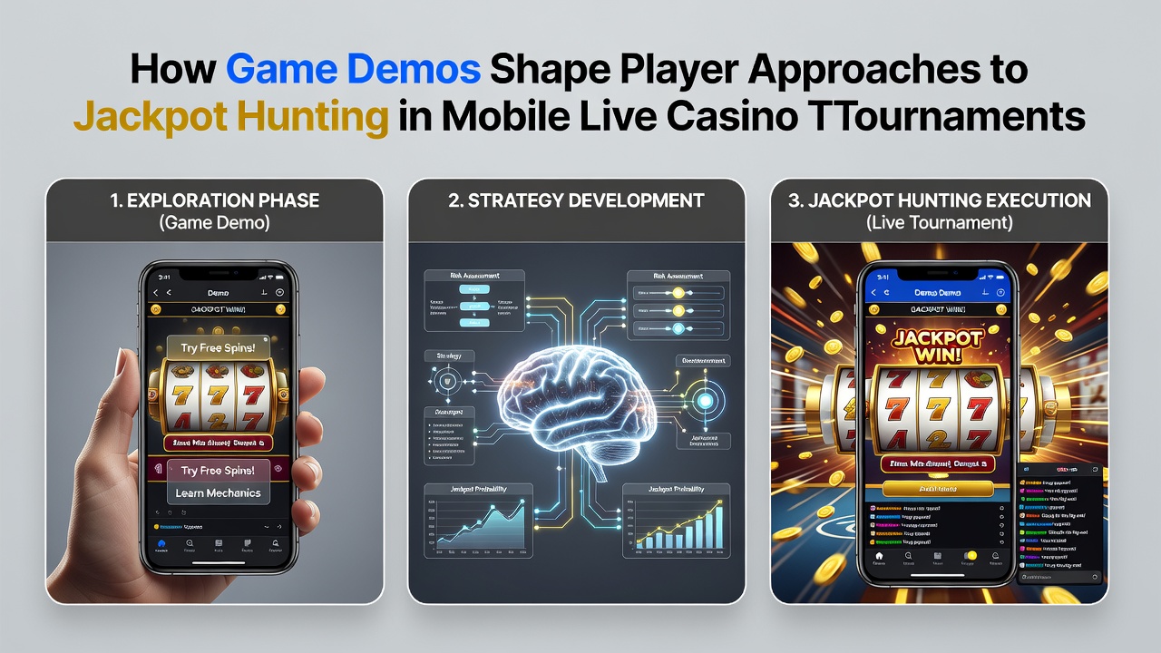 Split view of demo gameplay transitioning into active mobile live casino tournament