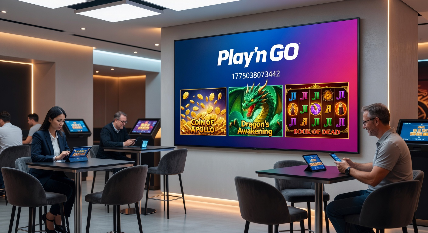 Dynamic Play'n GO slot reels exploding with wins, multipliers, and thematic symbols amid a casino backdrop