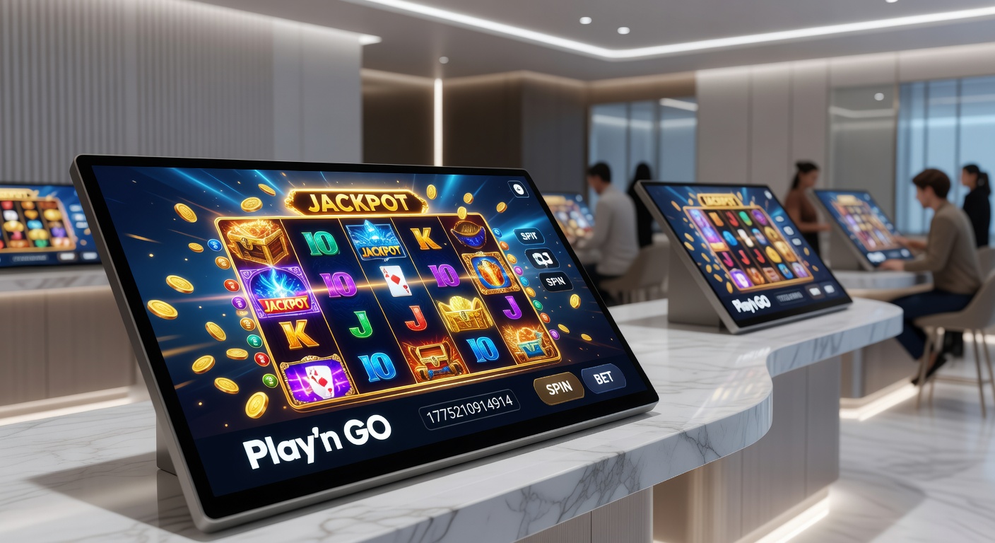 Close-up of Play'n GO table game interfaces including blackjack hands and roulette wheels with dynamic betting options