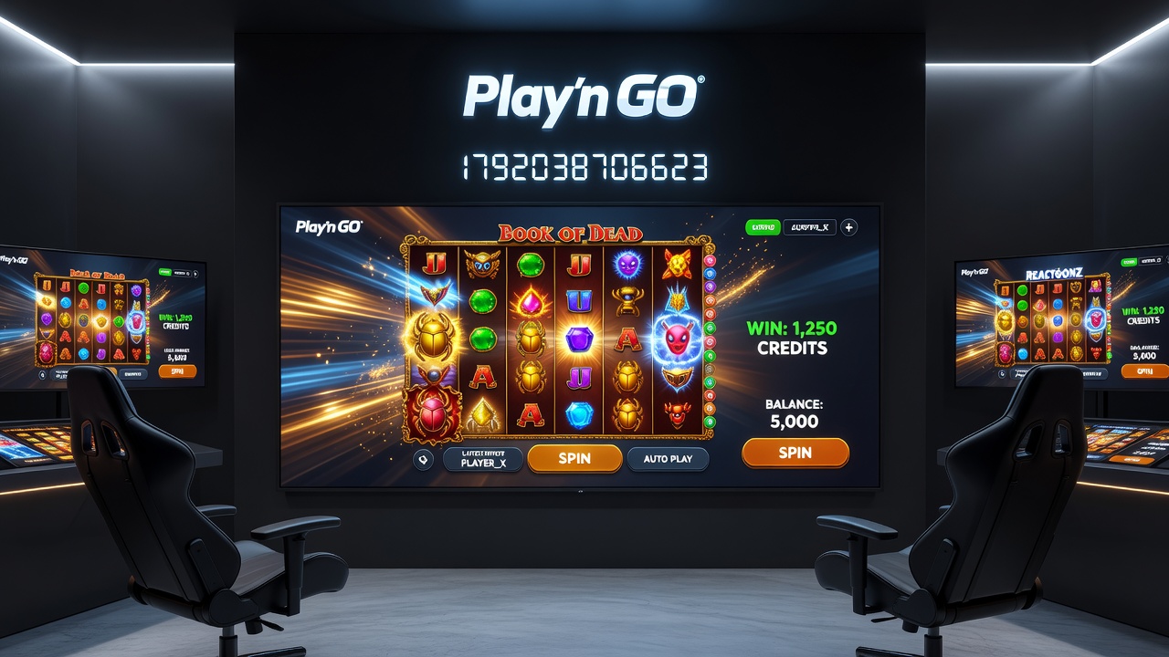 Mobile screens showing Play'n GO slot gameplay alongside live casino table interfaces
