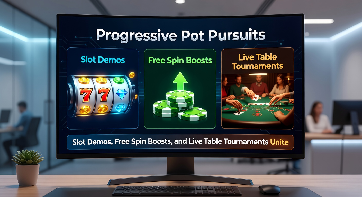 Dynamic scene of free spins activating on progressive slots while live tournament leaderboards flash nearby, uniting demo practice with real competition