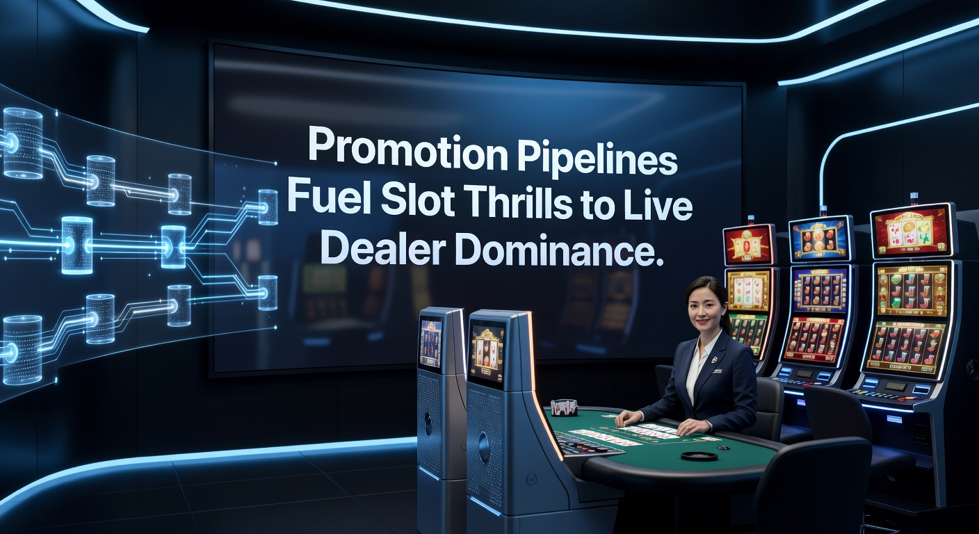 Dynamic graphic of a promotion funnel illustrating slot free spins converting to live dealer chips, with stats overlays and player progression paths
